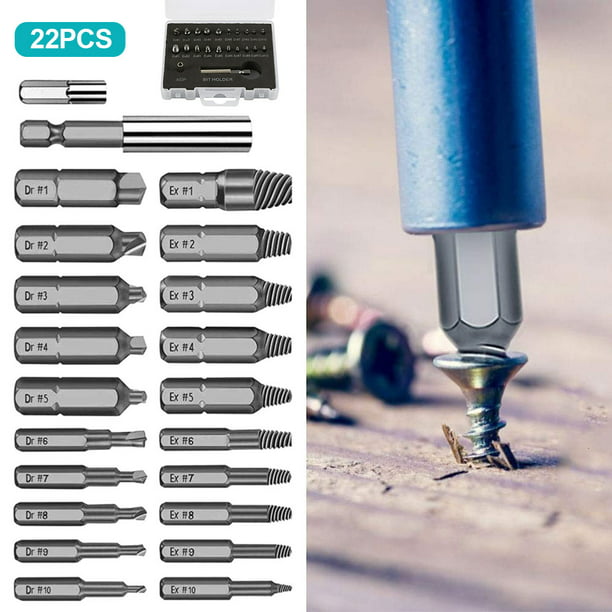 22PCs Damaged Screw Extractor Speed Out Drill Bits Broken Bolt Remover Tool Set 